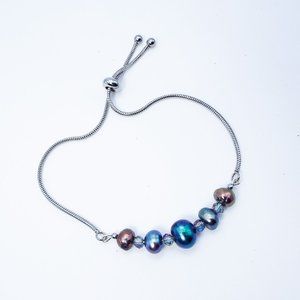 Cynthia Lynn "BLACK PEARL" Stainless Steel Black Freshwater Pearl Bracelet